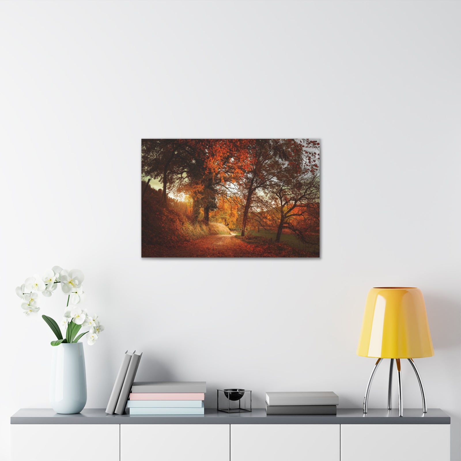 Autumn Park Orange Tree Nature Wilderness Photography Canvas Wall Art for Home Decor Ready-to-Hang-Express Your Love Gifts
