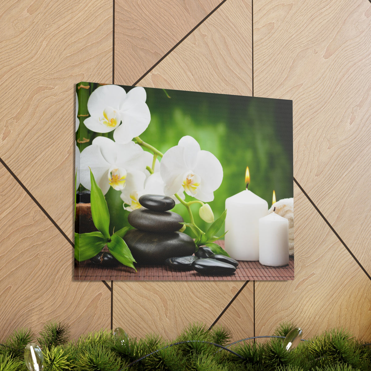Zen Basalt Stones Forest Floral Nature Photography Canvas Wall Art for Home Decor Ready-to-Hang-Express Your Love Gifts