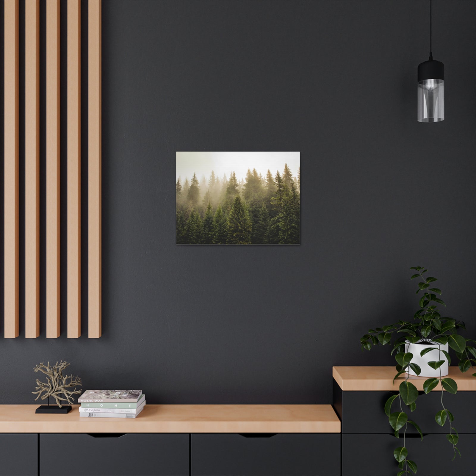 Misty Pine Tree Forest Nature Wilderness Photography Canvas Wall Art for Home Decor Ready-to-Hang-Express Your Love Gifts