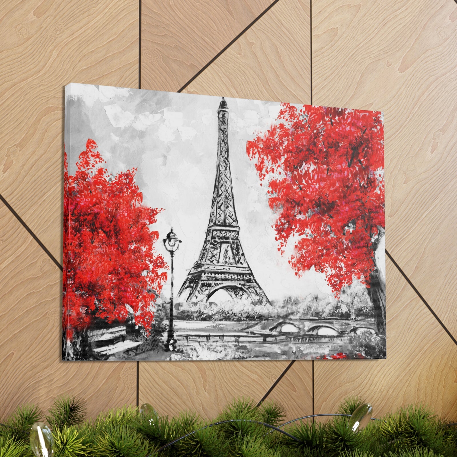 Paris Red Tree Eiffel Tower France Canvas Artwork High-Quality Breathtaking French City for Home Decor Ready to Hang-Express Your Love Gifts