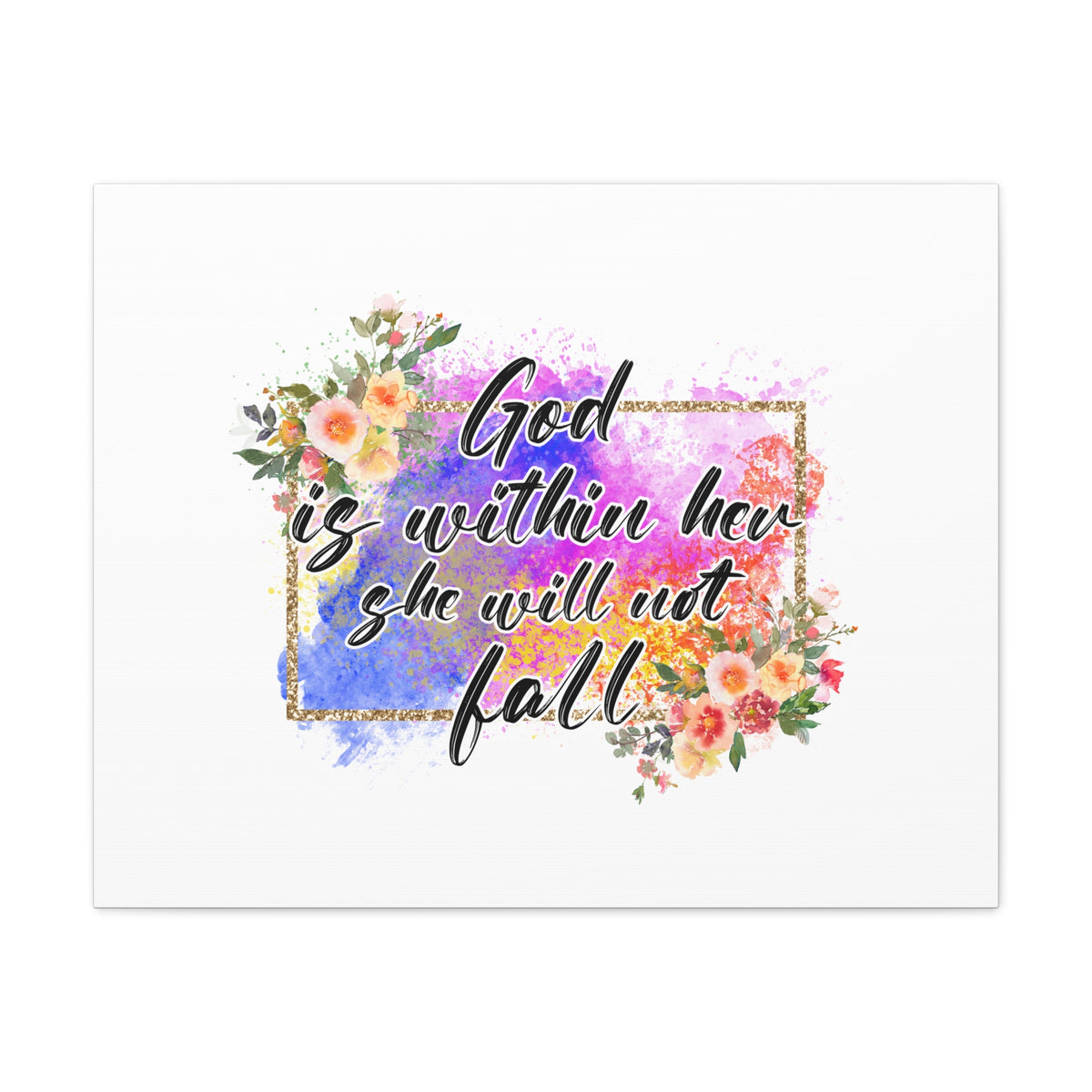 Scripture Canvas God Is Within Psalms 46:5 Flowers Christian Wall Art Bible Verse Print Ready to Hang-Express Your Love Gifts