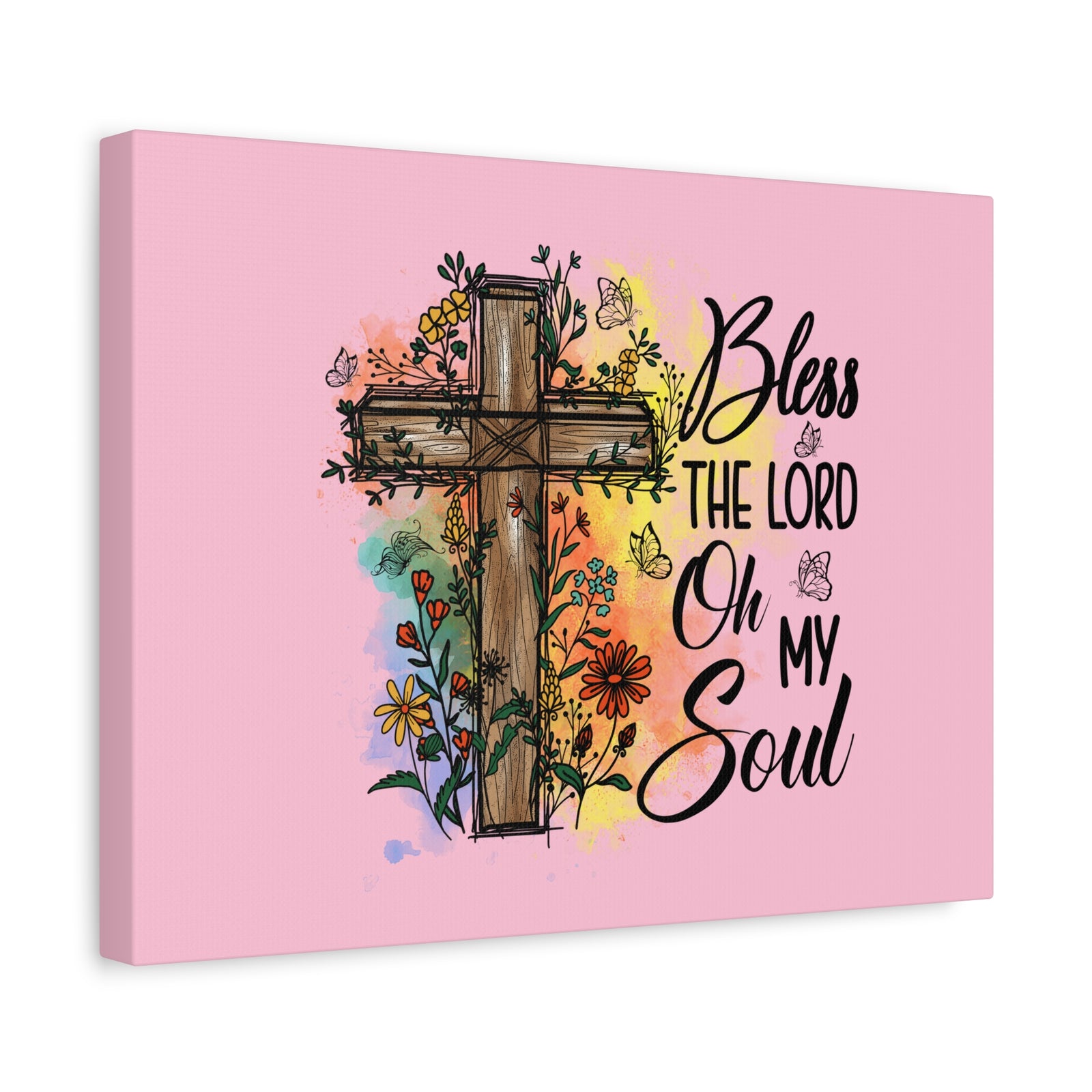 Scripture Canvas Bless The Lord Psalm 103:1 Flower Cross Christian Wall Art Bible Verse Print Ready to Hang-Express Your Love Gifts