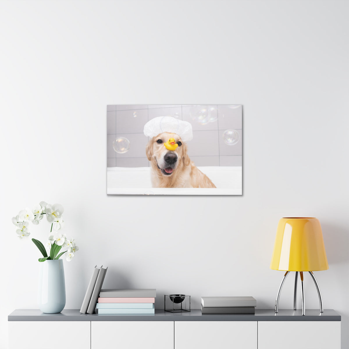 Cute Golden Retriever Bathee Canvas Wall Art for Home Decor Ready-to-Hang-Express Your Love Gifts