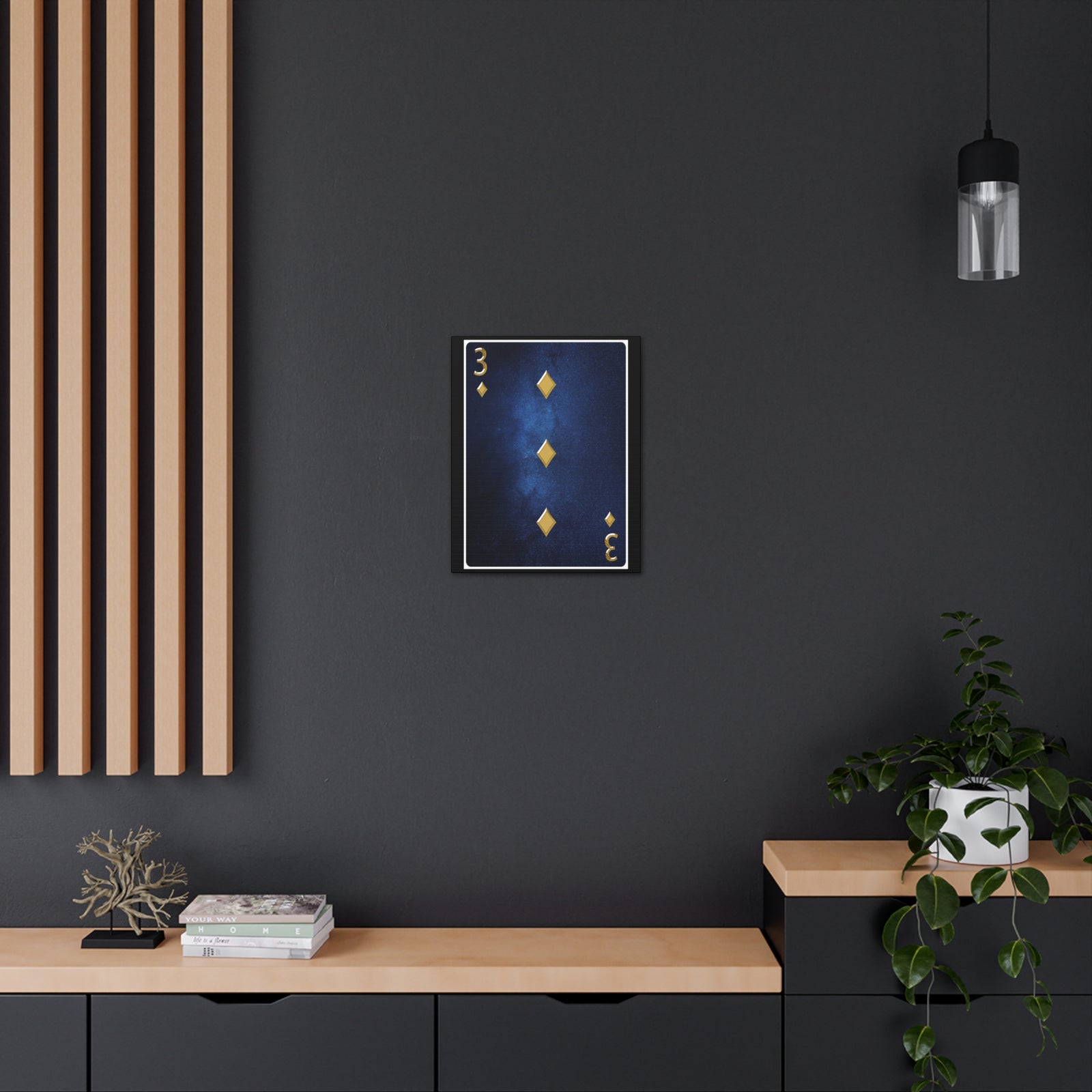 Three Of Diamonds Space Background Playing Card Canvas Wall Art for Home Decor Ready-to-Hang-Express Your Love Gifts