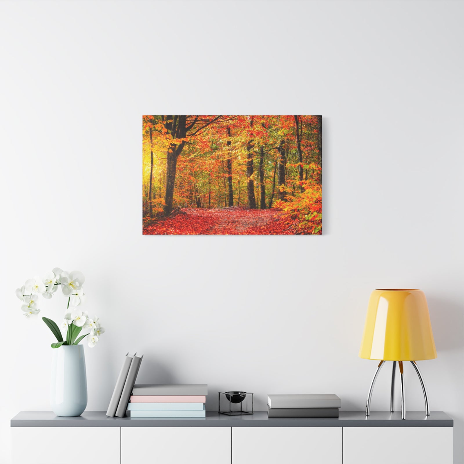 Autumn Forest Orange Leave Tree Nature Wilderness Photography Canvas Wall Art for Home Decor Ready-to-Hang-Express Your Love Gifts