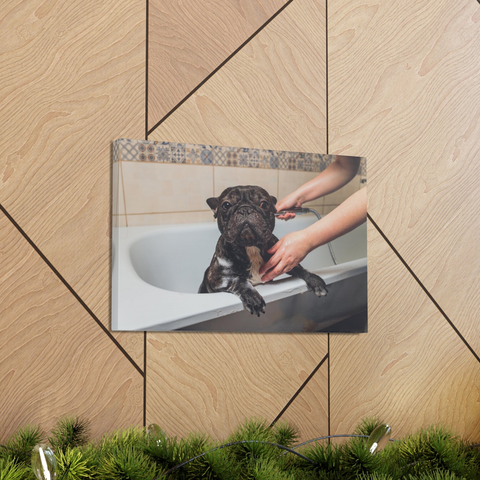 Cute French Bulldog Bath Canvas Wall Art for Home Decor Ready-to-Hang-Express Your Love Gifts