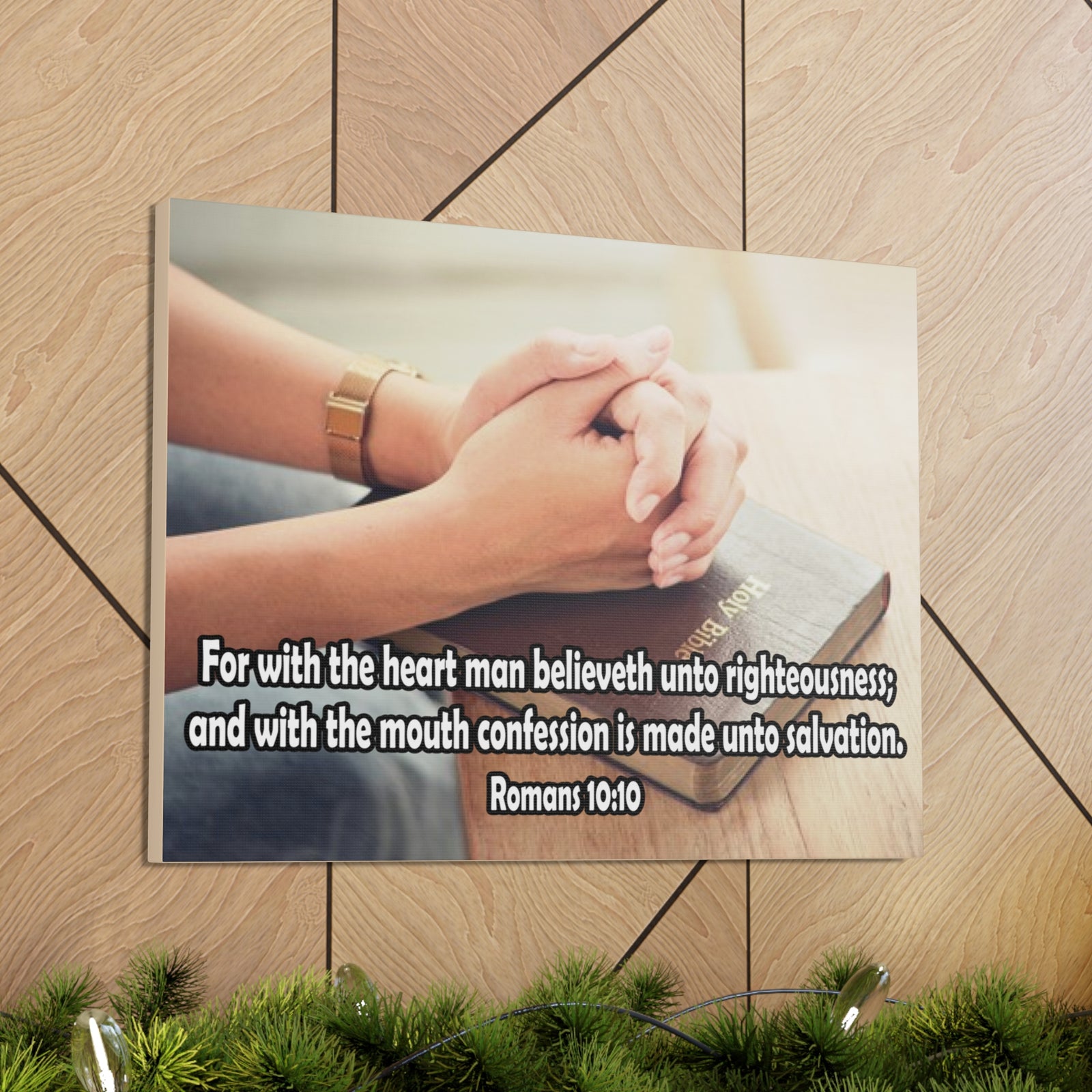 Bible Verse Canvas Convention is Unto Romans 10:10 Christian Home Décor Wall Art Scripture Ready to Hang Faith Print-Express Your Love Gifts