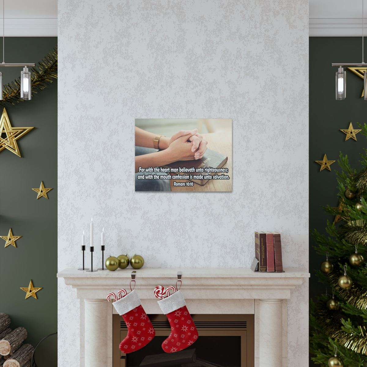 Bible Verse Canvas Convention is Unto Romans 10:10 Christian Home Décor Wall Art Scripture Ready to Hang Faith Print-Express Your Love Gifts