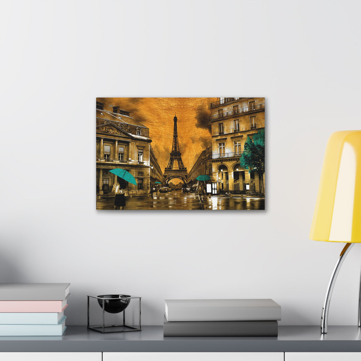 Yellow And Blue Eiffel Tower France Canvas Artwork High-Quality Breathtaking French City for Home Decor Ready to Hang-Express Your Love Gifts