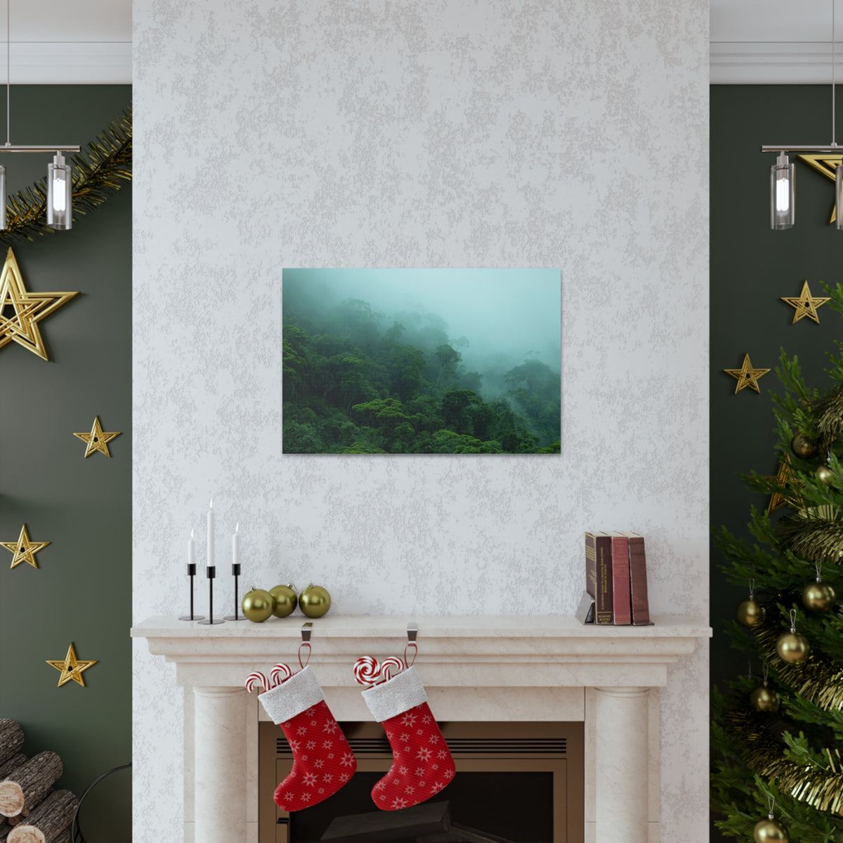 Dark Misty Forest Nature Wilderness Photography Canvas Wall Art for Home Decor Ready-to-Hang-Express Your Love Gifts