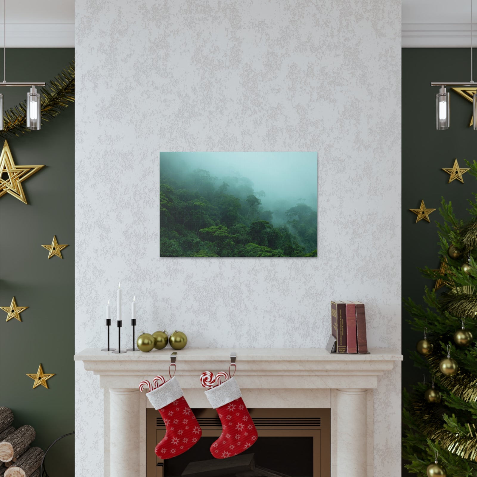 Dark Misty Forest Nature Wilderness Photography Canvas Wall Art for Home Decor Ready-to-Hang-Express Your Love Gifts