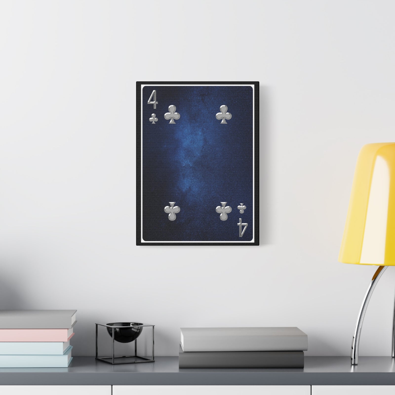 Four Of Clubs Space Background Playing Card Canvas Wall Art for Home Decor Ready-to-Hang-Express Your Love Gifts