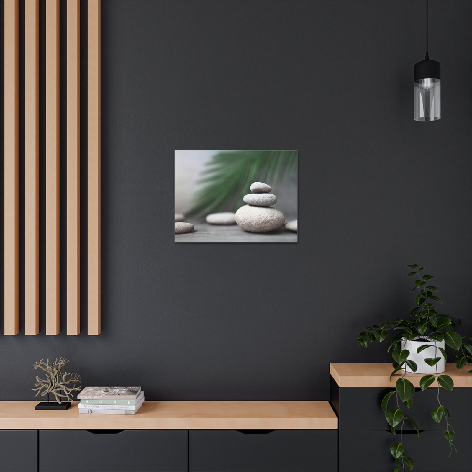 Spa Stones with Palm Forest Floral Nature Photography Canvas Wall Art for Home Decor Ready-to-Hang-Express Your Love Gifts