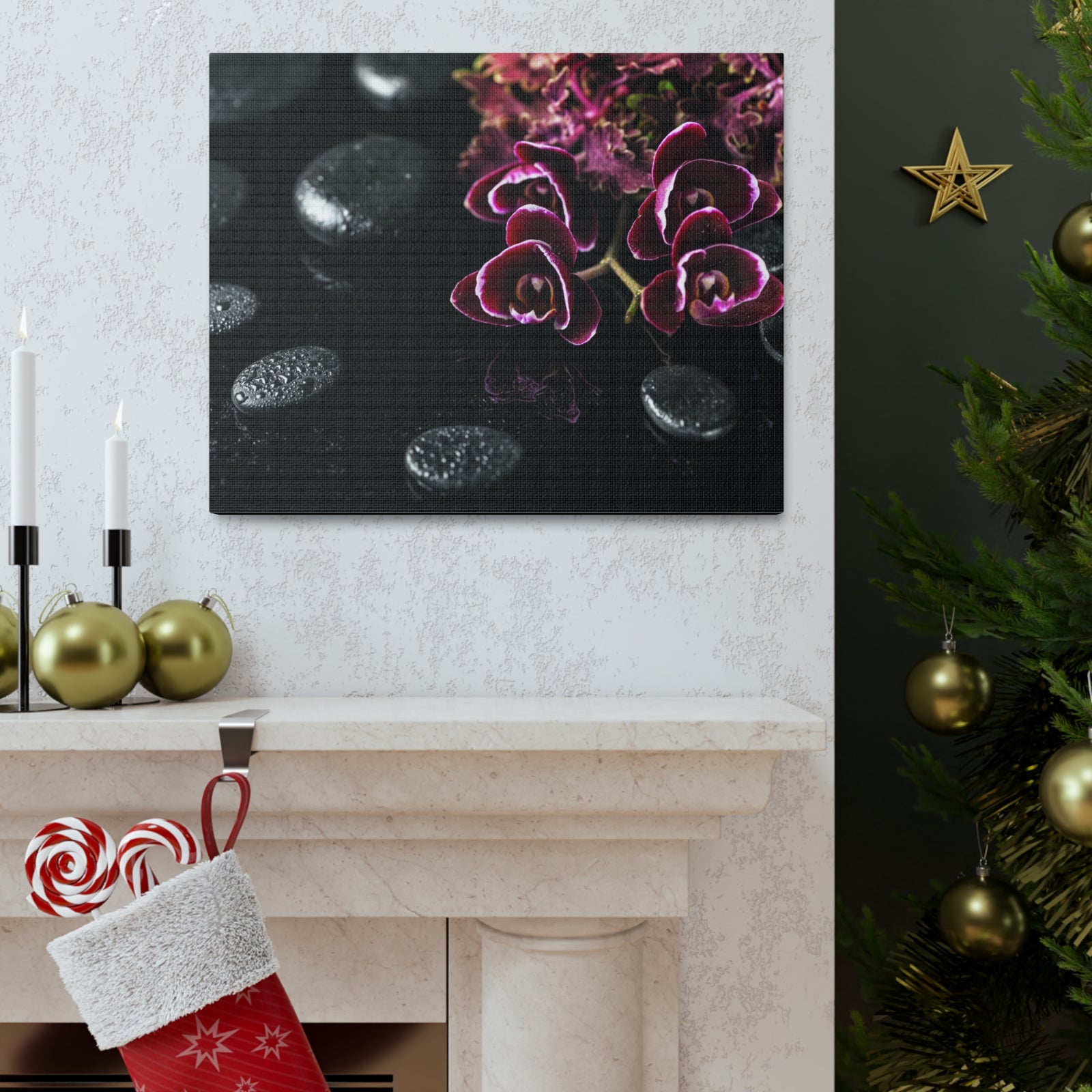 Dark Cherry Orchid Forest Floral Nature Photography Canvas Wall Art for Home Decor Ready-to-Hang-Express Your Love Gifts