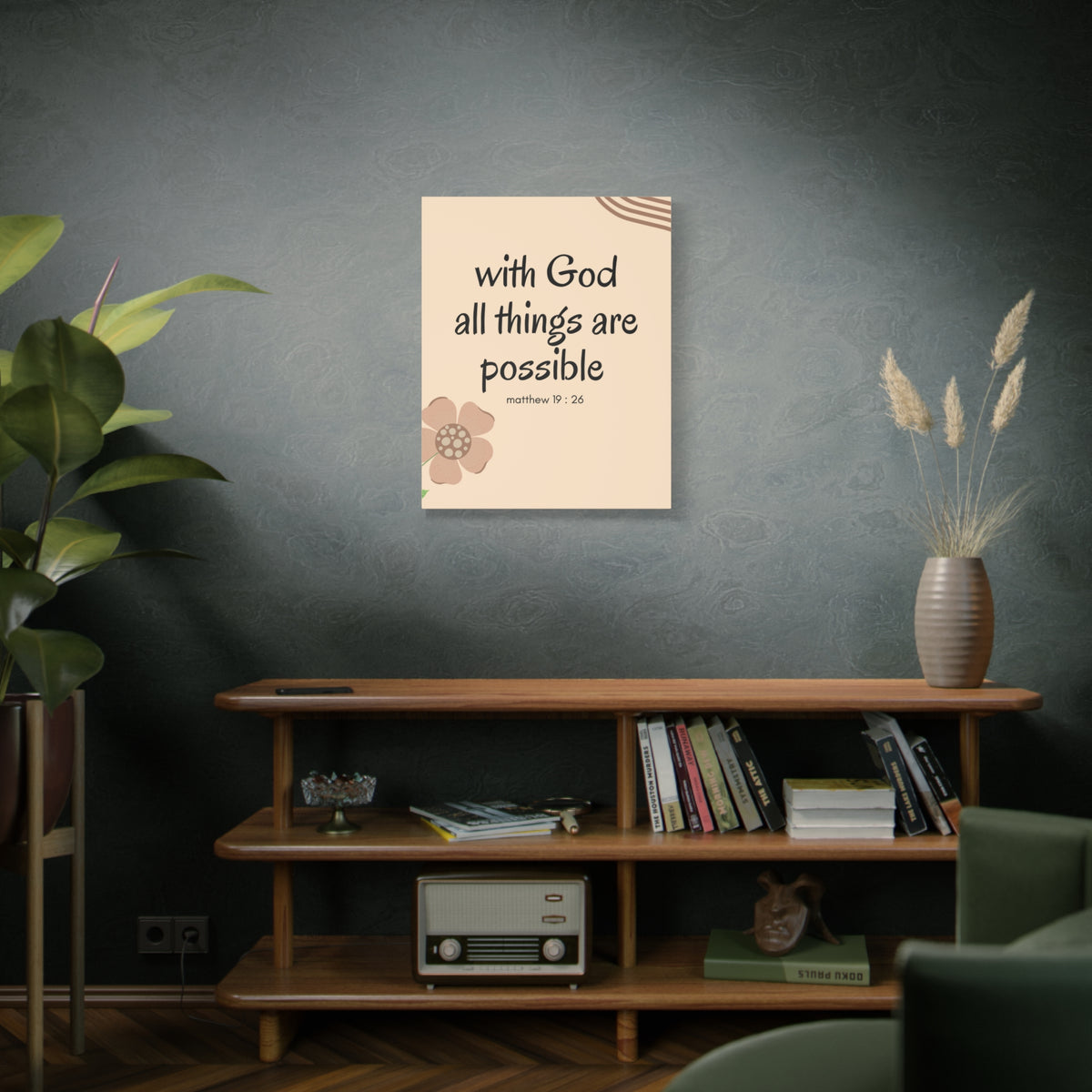 Scripture Canvas All Things Are Possible Matthew 19:26 Brown Flower Christian Wall Art Bible Verse Print Ready to Hang-Express Your Love Gifts