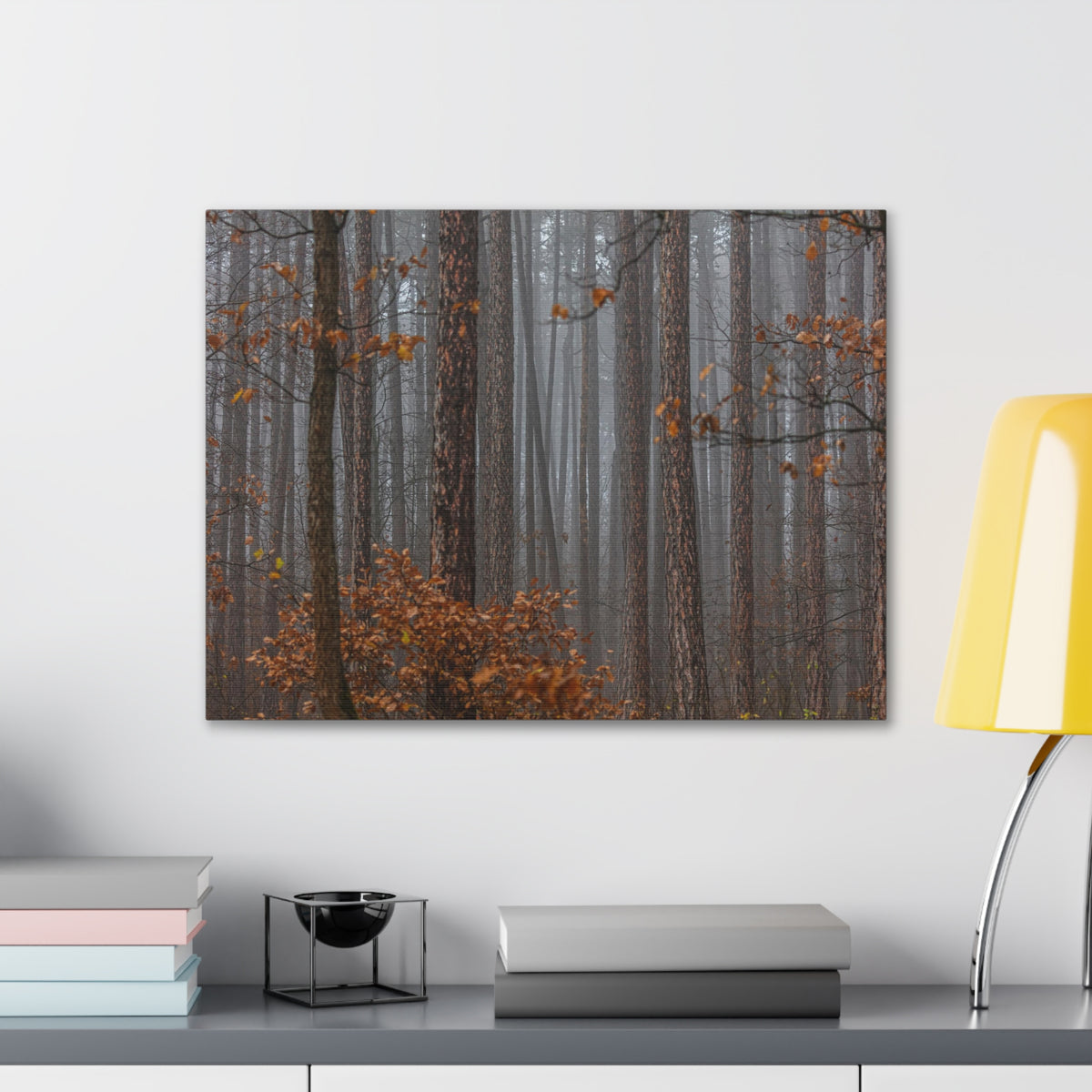 Autumn Forest Misty Orange Leave Nature Wilderness Photography Canvas Wall Art for Home Decor Ready-to-Hang-Express Your Love Gifts