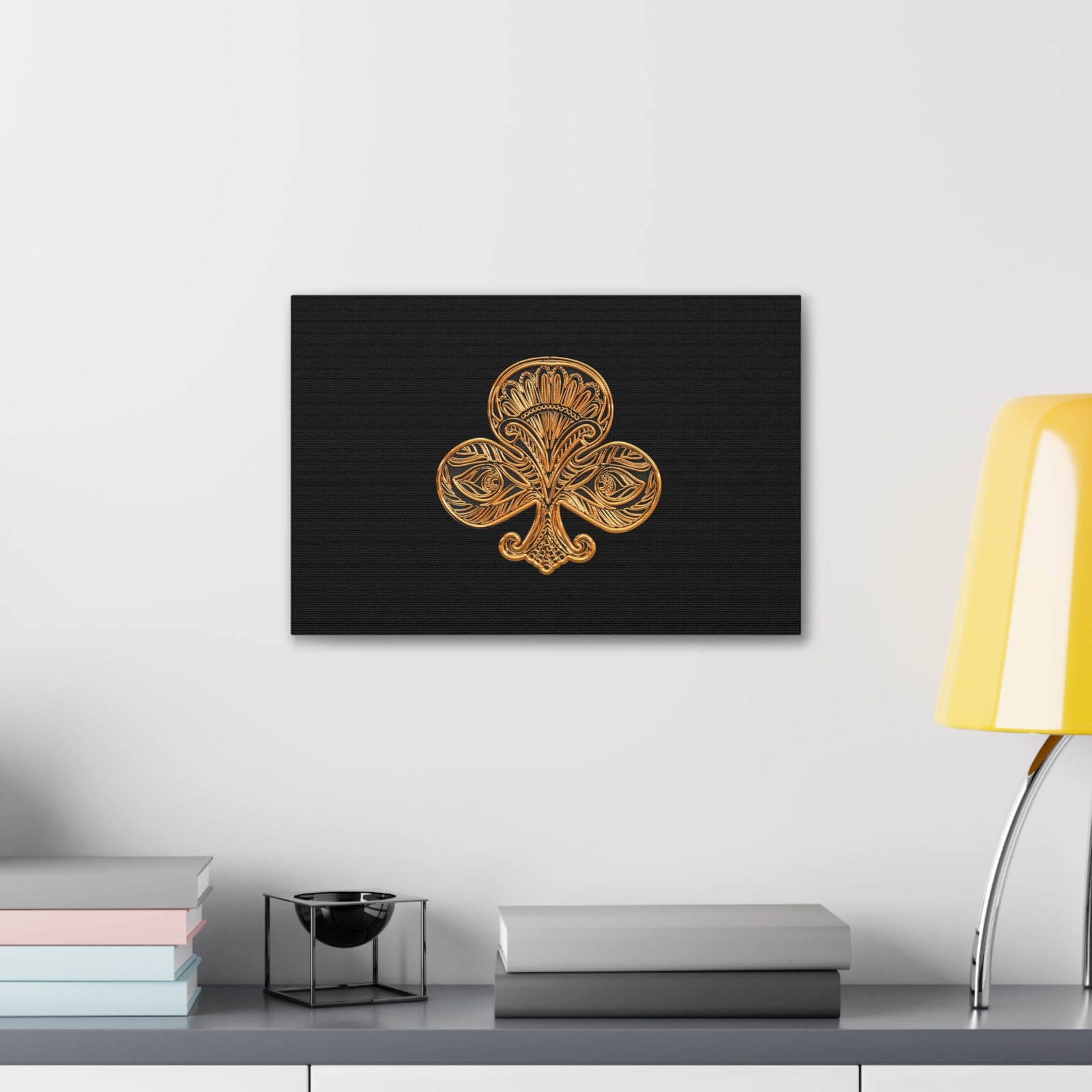 3D Gold Clubs Playing Card Canvas Wall Art for Home Decor Ready-to-Hang-Express Your Love Gifts