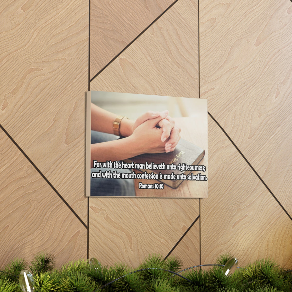 Bible Verse Canvas Convention is Unto Romans 10:10 Christian Home Décor Wall Art Scripture Ready to Hang Faith Print-Express Your Love Gifts