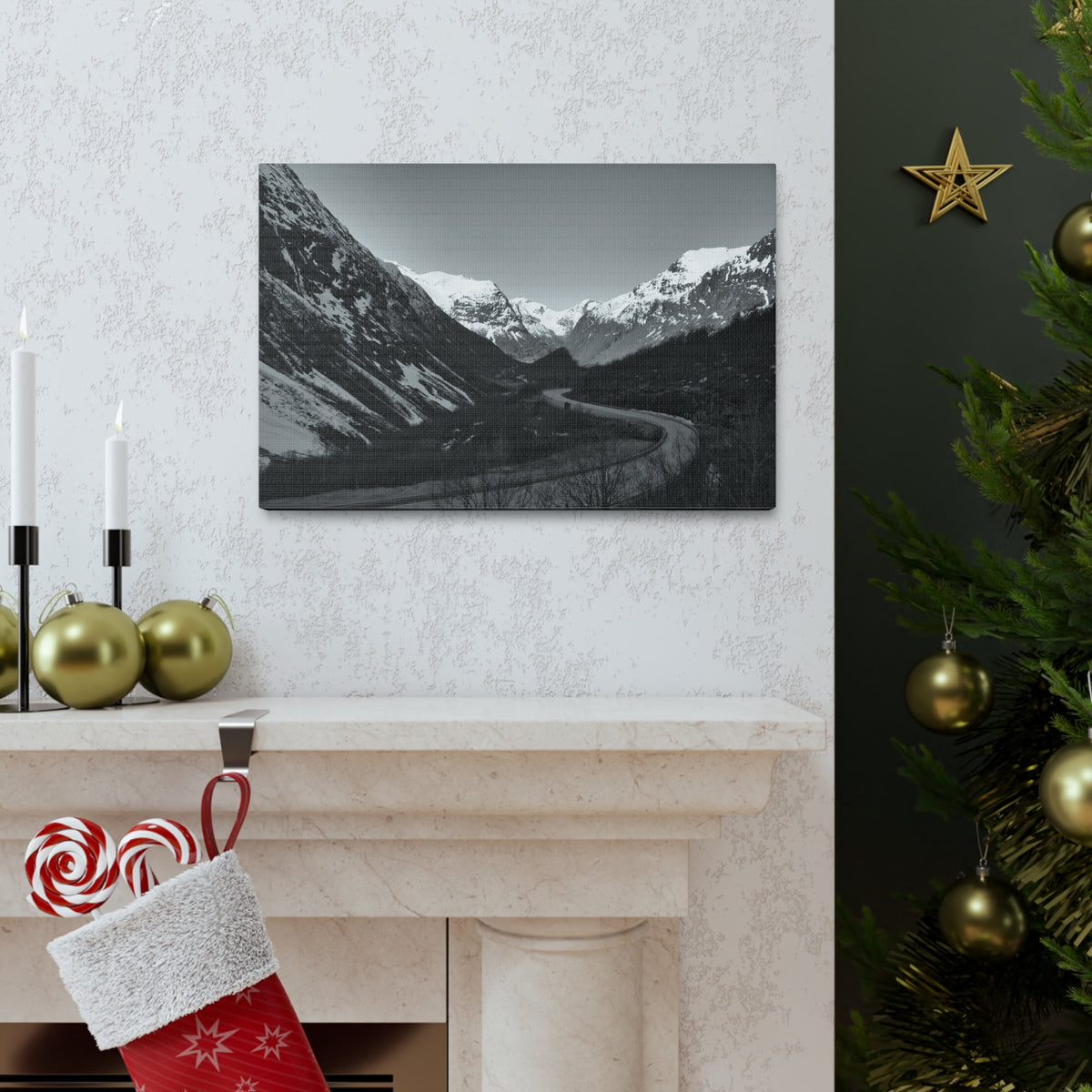 Forest Mountain Black And White Nature Wilderness Photography Canvas Wall Art for Home Decor Ready-to-Hang-Express Your Love Gifts