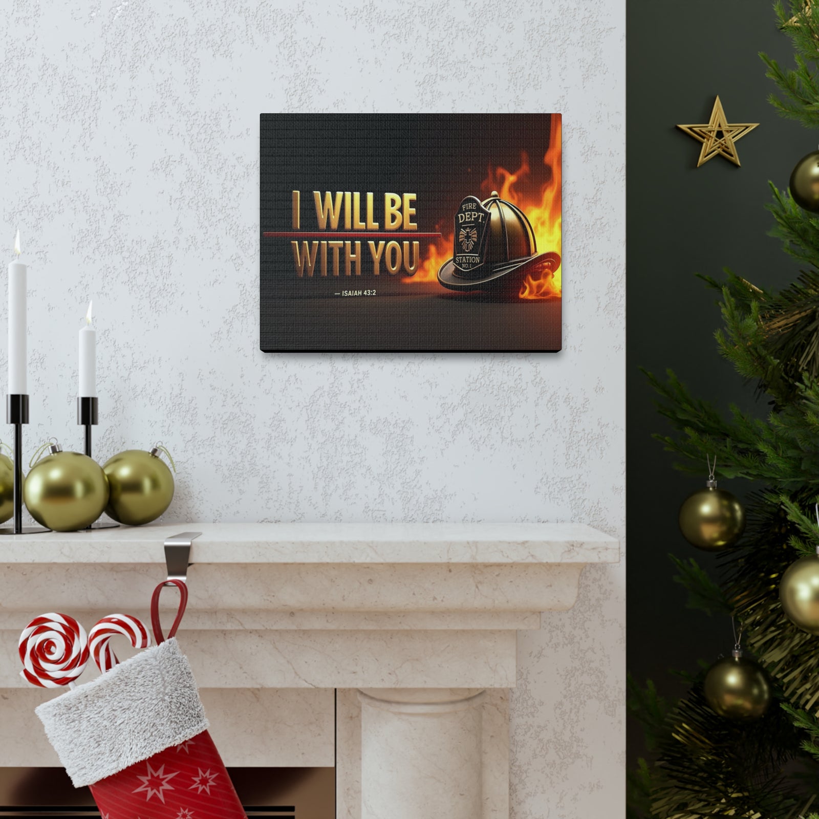 Scripture Walls Isaiah 43:2 Firefighter I Will Be With You Bible Verse Canvas Christian Wall Art Ready to Hang Unframed-Express Your Love Gifts