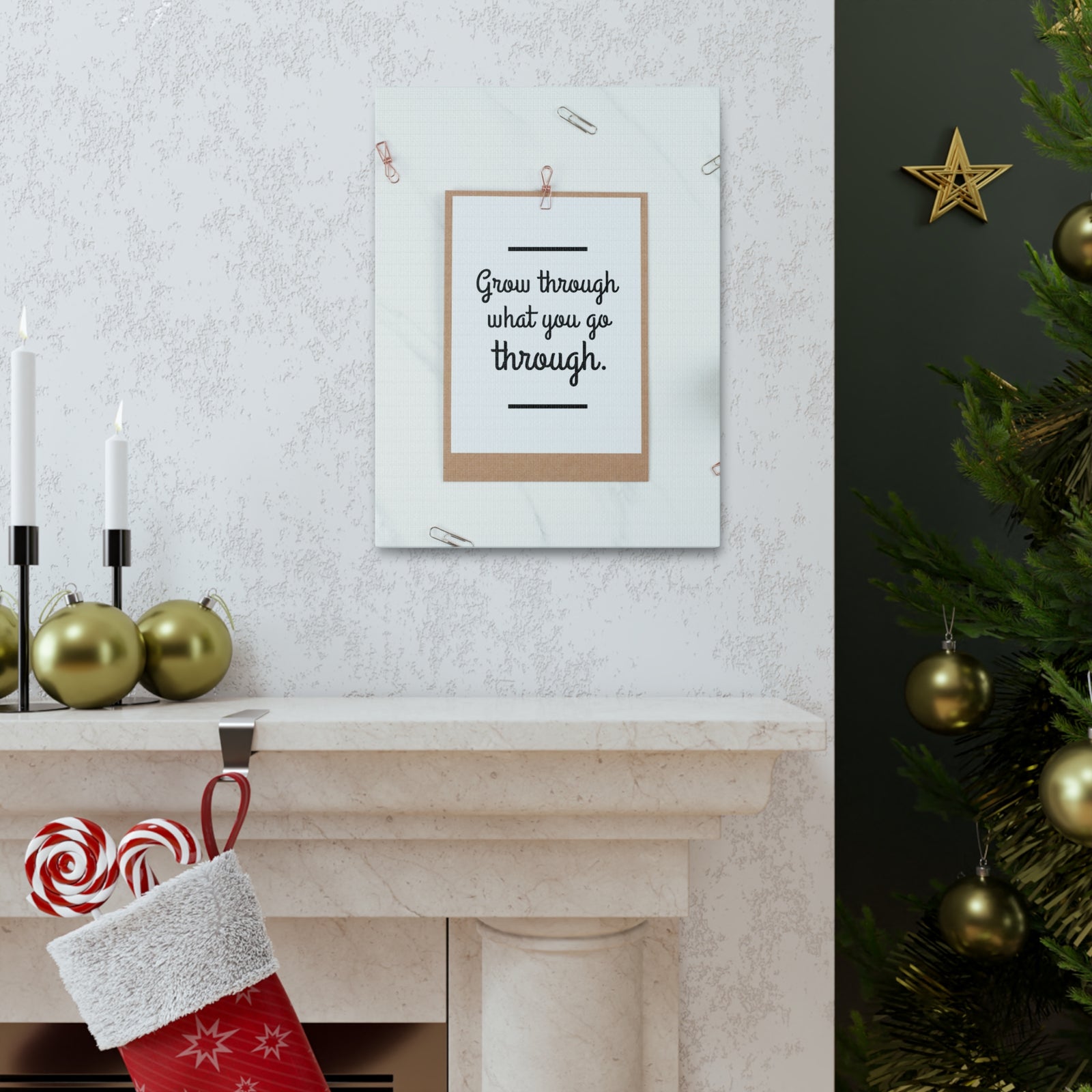 Inspirational Quote Canvas Grow Through What You Go Through Motivational Print Ready to Hang Artwork-Express Your Love Gifts