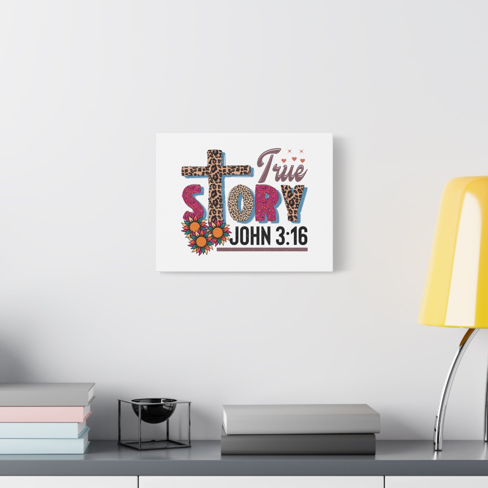 Scripture Walls John 3:16 True Story Bible Verse Canvas Christian Wall Art Ready to Hang Unframed-Express Your Love Gifts