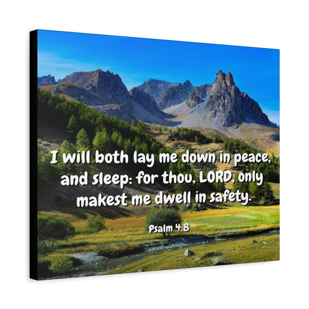 Scripture Canvas Dwell In Safety Psalms 4:8 Christian Wall Art Bible Verse Print Ready to Hang-Express Your Love Gifts