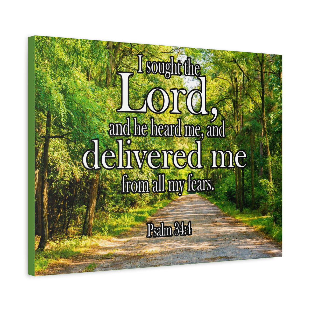 Scripture Canvas Lord Delivered Me Psalm 34:4 Christian Wall Art Bible Verse Print Ready to Hang-Express Your Love Gifts