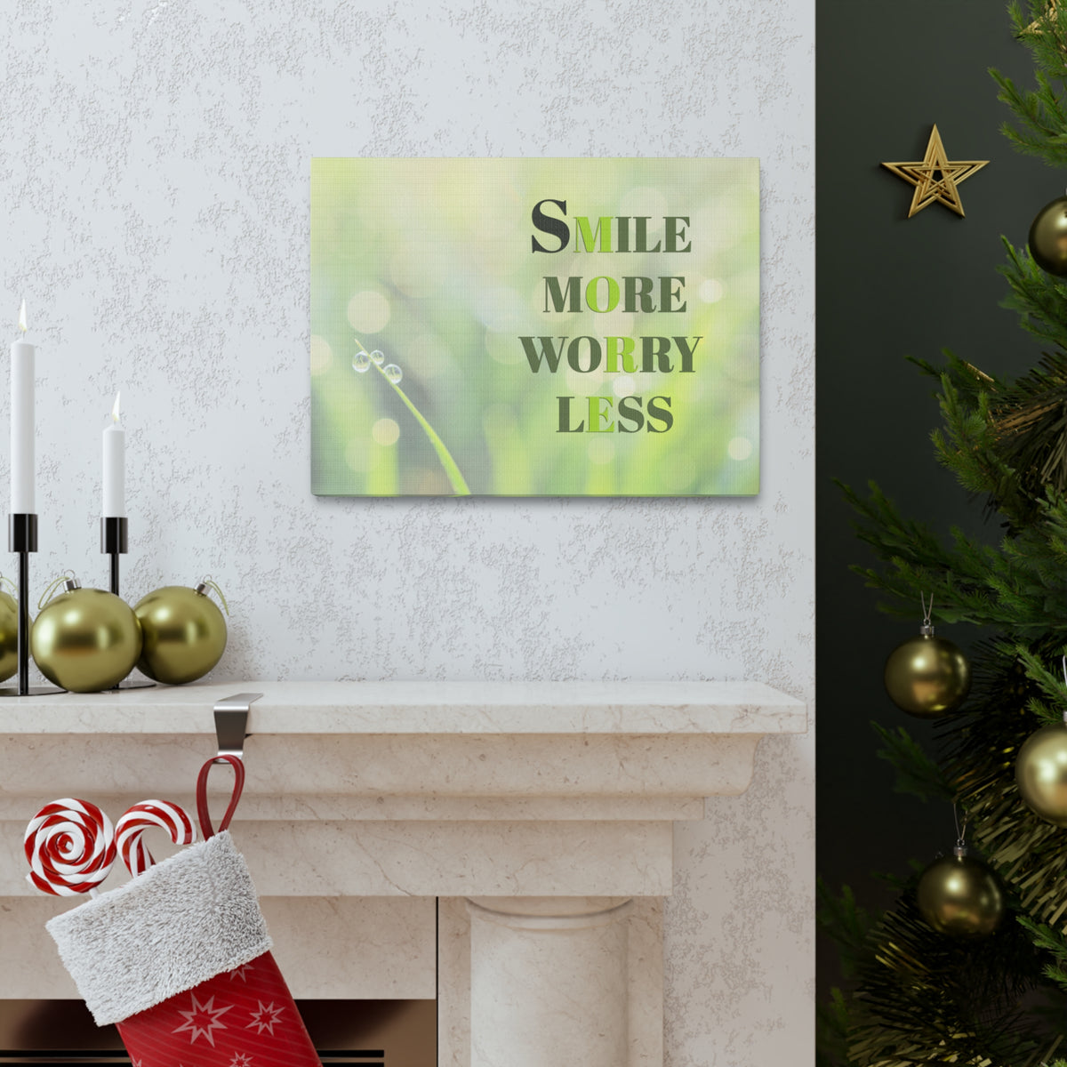 Inspirational Quote Canvas Smile More Worry Less Wall Art Motivational Motto Inspiring Prints Artwork Decor Ready to Hang-Express Your Love Gifts