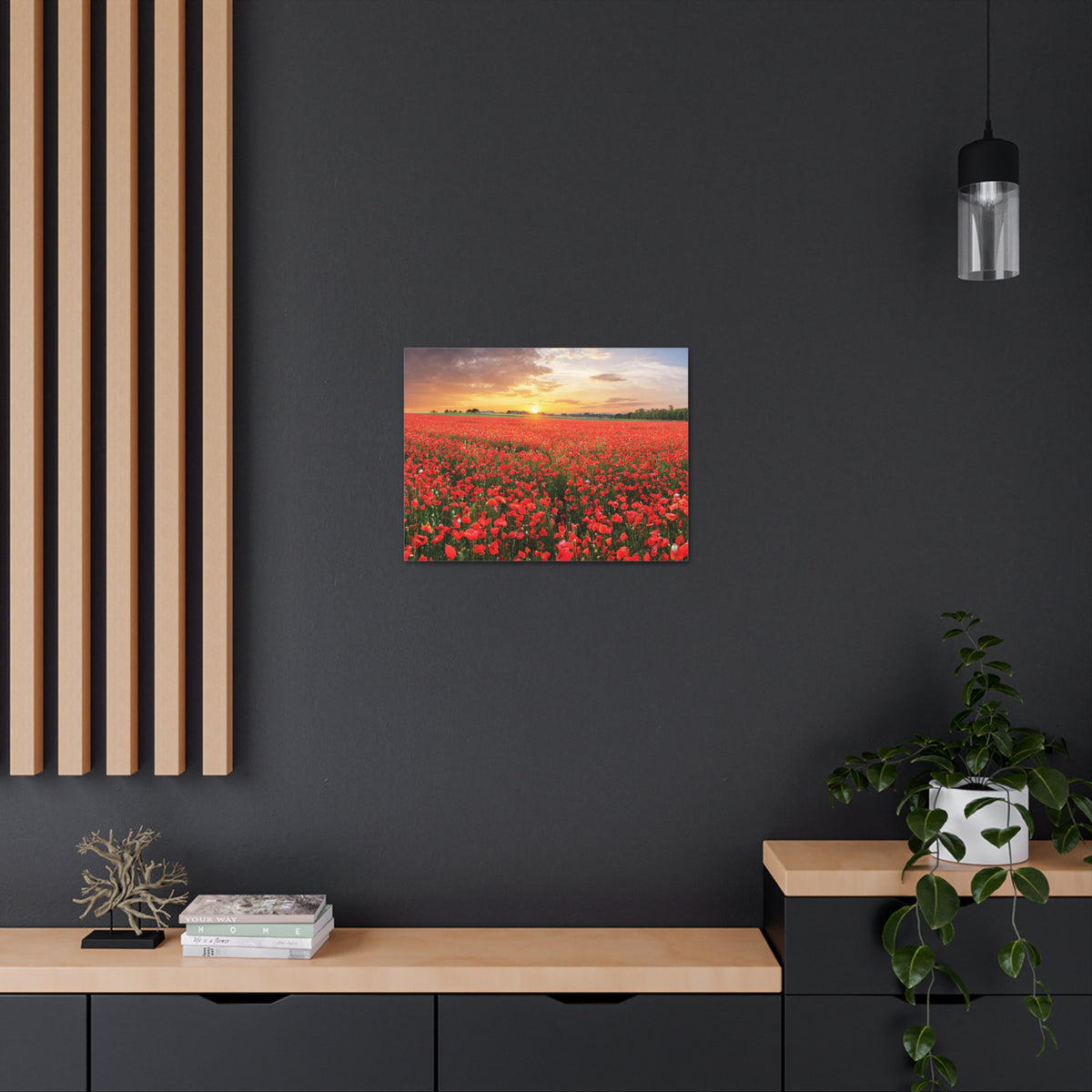 Nice Sunset Over Poppy Field Flower Canvas Wall Art for Home Decor Ready-to-Hang-Express Your Love Gifts