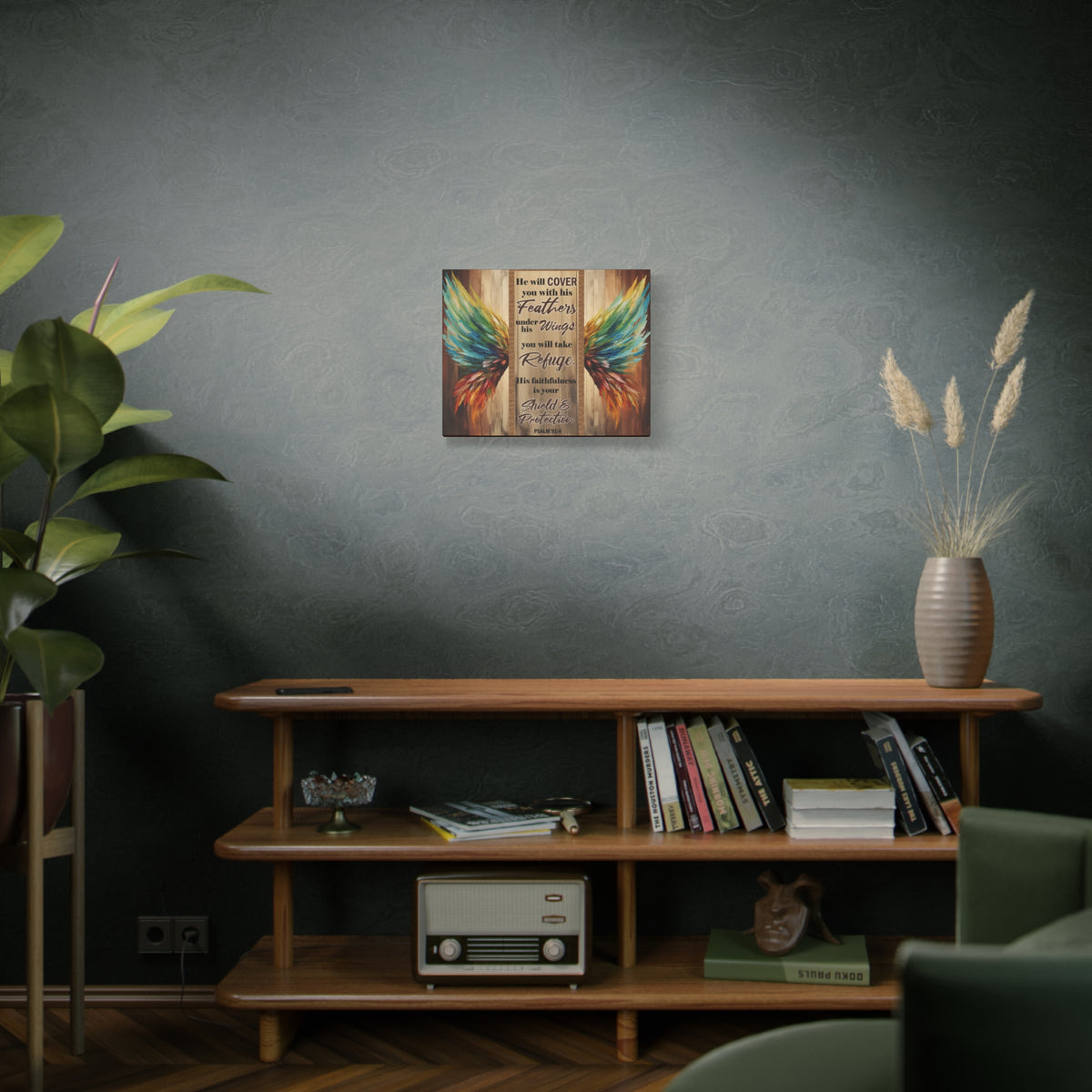 Scripture Walls Shield and Protection Psalm 91:4 Christian Wall Art Print Ready to Hang Unframed-Express Your Love Gifts