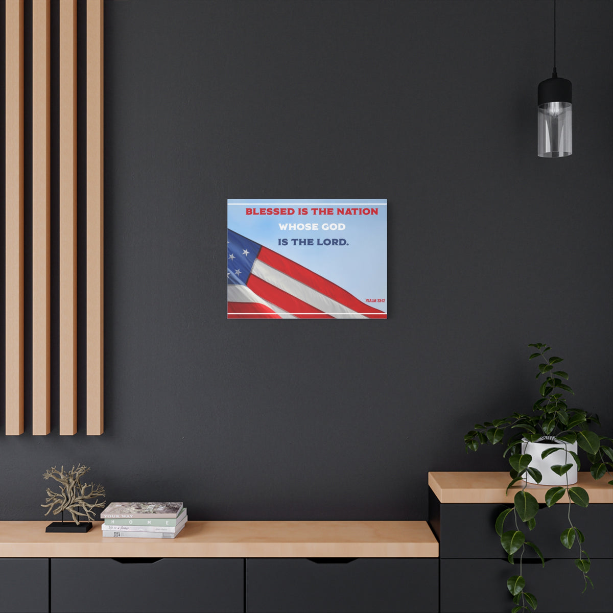 Scripture Canvas Blessed Is The Nation Psalm 33:12 Christian Wall Art Bible Verse Print Ready to Hang-Express Your Love Gifts