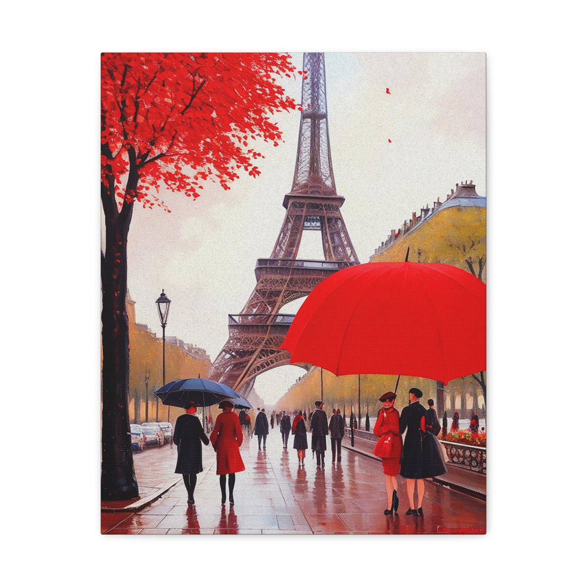 Eiffel Tower Big Red Umbrella Paris France Canvas Artwork High-Quality Breathtaking French City for Home Decor Ready to Hang-Express Your Love Gifts