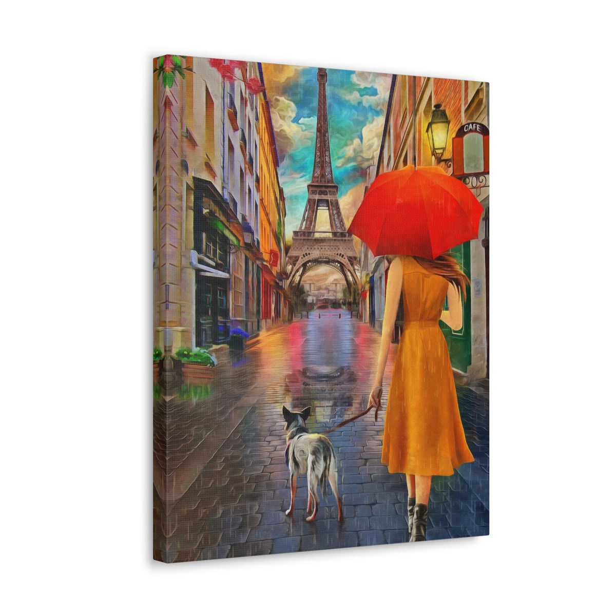 Paris Yellow Dress Red Umbrella Paris Eiffel Tower Couple France Canvas Artwork High-Quality Breathtaking French City for Home Decor Ready to Hang-Express Your Love Gifts