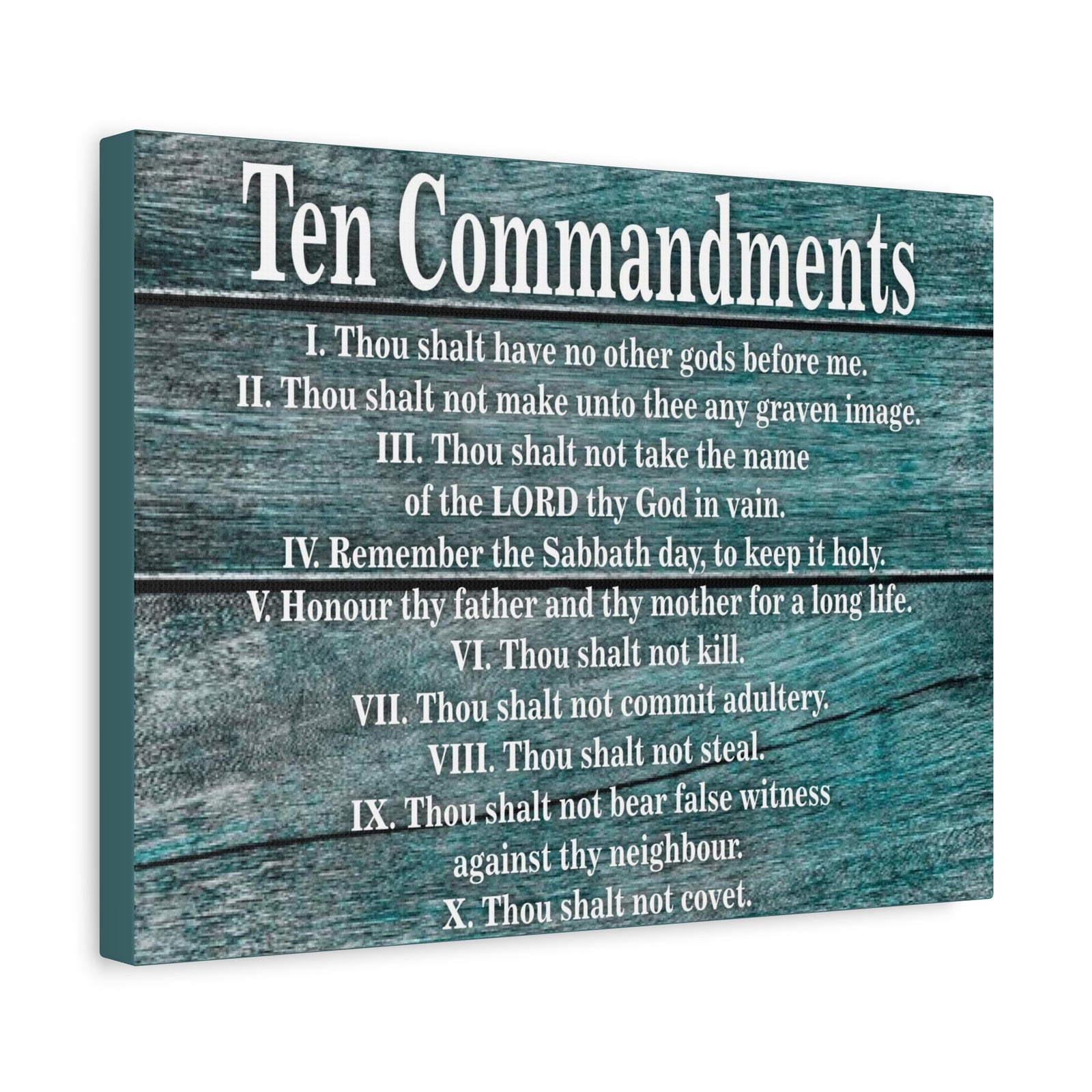 Scripture Canvas Ten Commandments Blue Wood Christian Wall Art Print Ready to Hang-Express Your Love Gifts