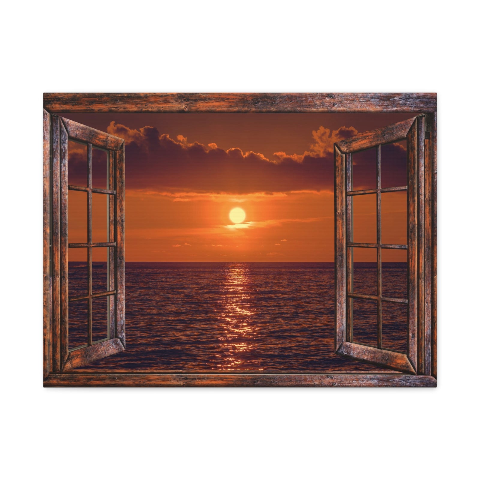 Canvas Print Wall Art Window Beach Sunset View Nature Photography Realism Scenic Landscape Colorful Multicolor for Home Decor Ready to Hang-Express Your Love Gifts
