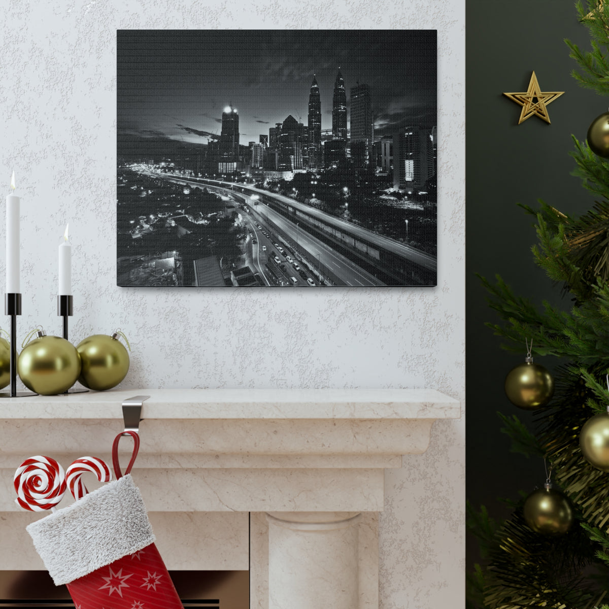 Kuala Lumpur Black And White Skyline Canvas Artwork High-Quality Breathtaking Stunning Cityscape for Home Decor Ready to Hang-Express Your Love Gifts