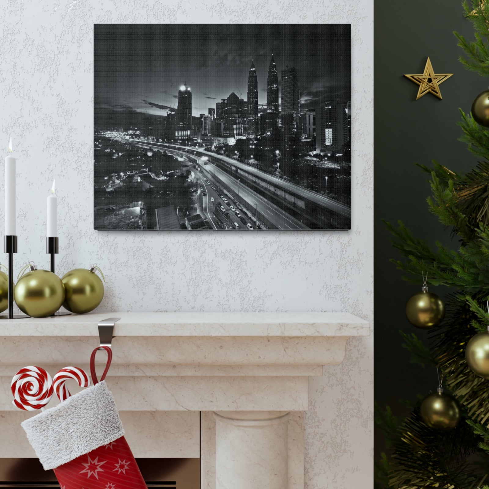 Kuala Lumpur Black And White Skyline Canvas Artwork High-Quality Breathtaking Stunning Cityscape for Home Decor Ready to Hang-Express Your Love Gifts