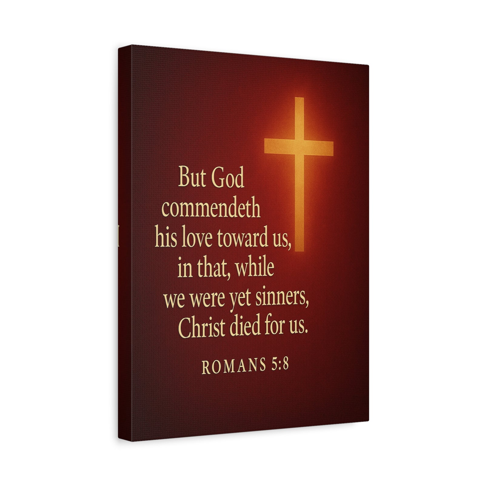 Bible Verse Canvas Romans 5:8 Christian Home Décor Wall Art Scripture Ready to Hang Faith Print-Express Your Love Gifts