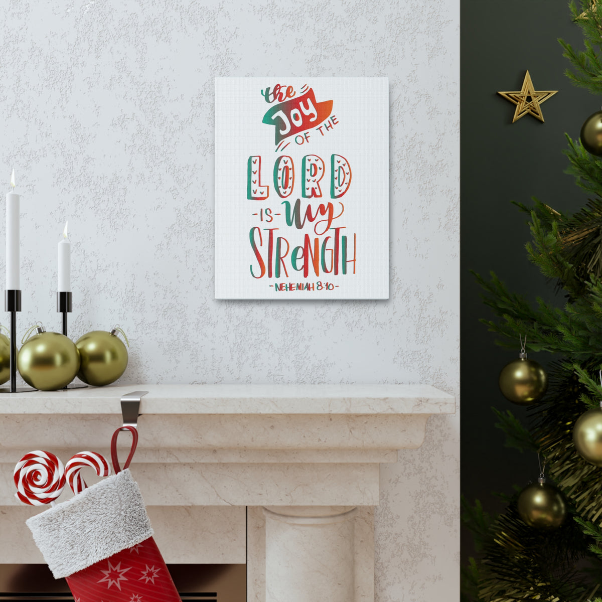 Scripture Canvas The Joy Of The Lord Nehemiah 8:10 Christian Wall Art Bible Verse Print Ready To Hang-Express Your Love Gifts