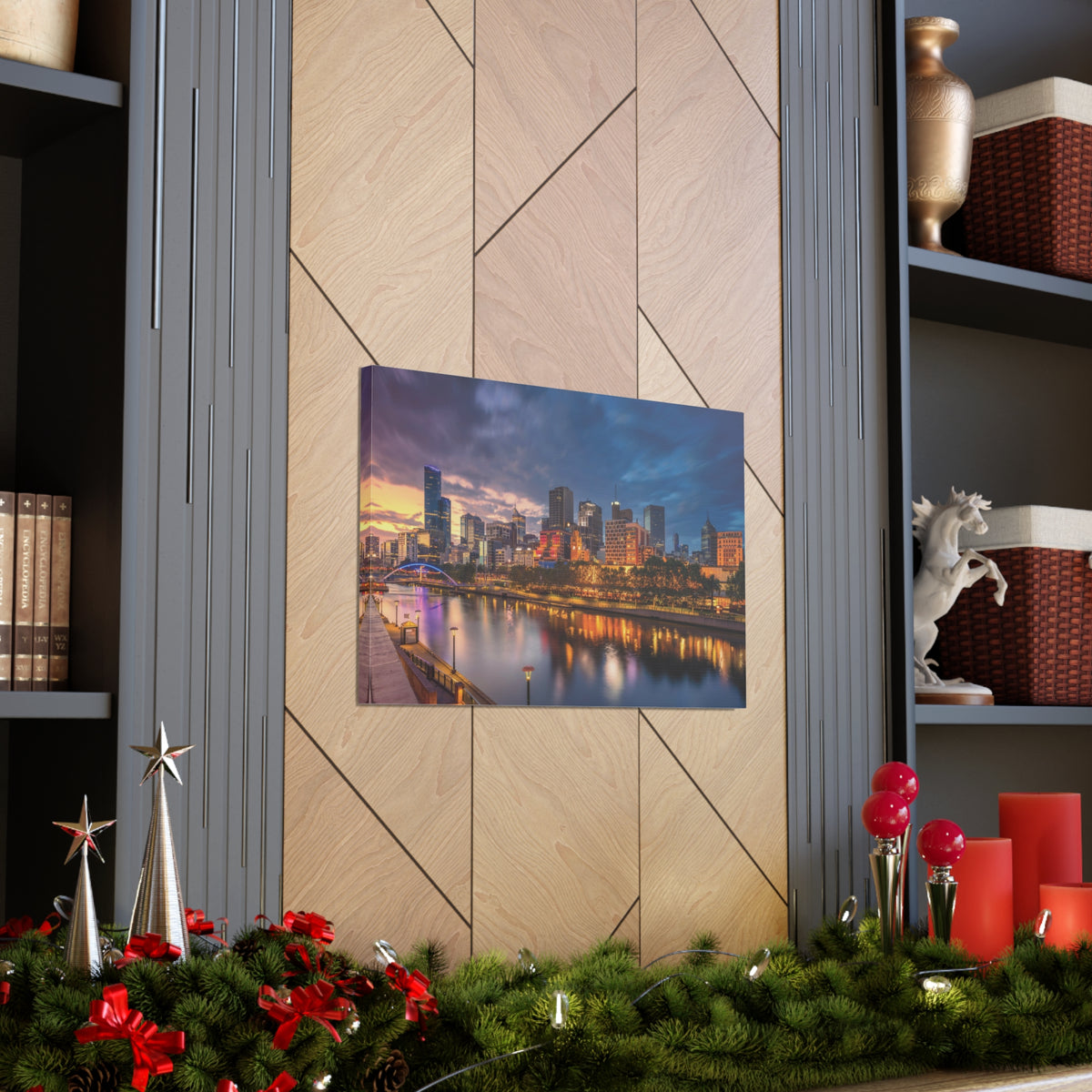 Melbourne Night Skyline Canvas Artwork High-Quality Breathtaking Stunning Cityscape for Home Decor Ready to Hang-Express Your Love Gifts