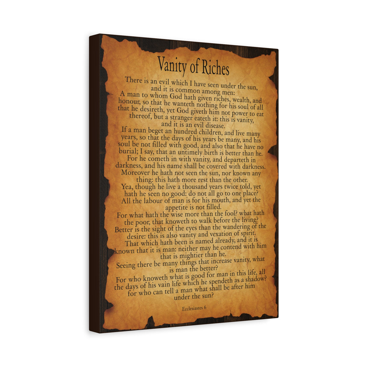 Scripture Walls Vanity of Riches Ecclesiastes 6 Gold Brown Bible Verse Canvas Christian Wall Art Ready to Hang-Express Your Love Gifts