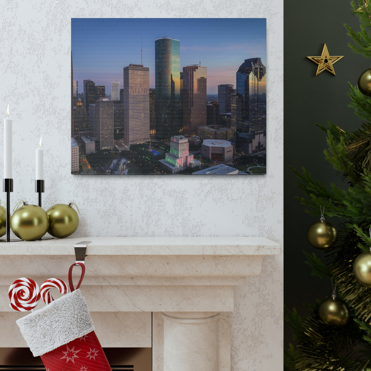 Houston Night Skyline Canvas Artwork High-Quality Breathtaking Stunning Cityscape for Home Decor Ready to Hang-Express Your Love Gifts