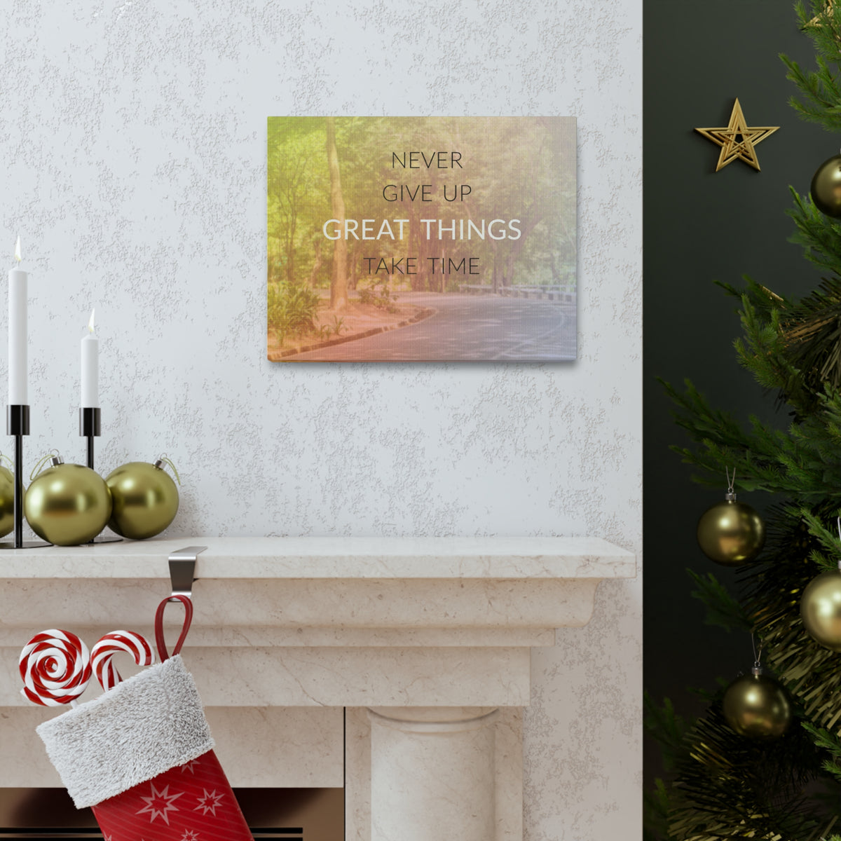 Inspirational Quote Canvas Never Give Up Motivational Print Ready to Hang Artwork-Express Your Love Gifts