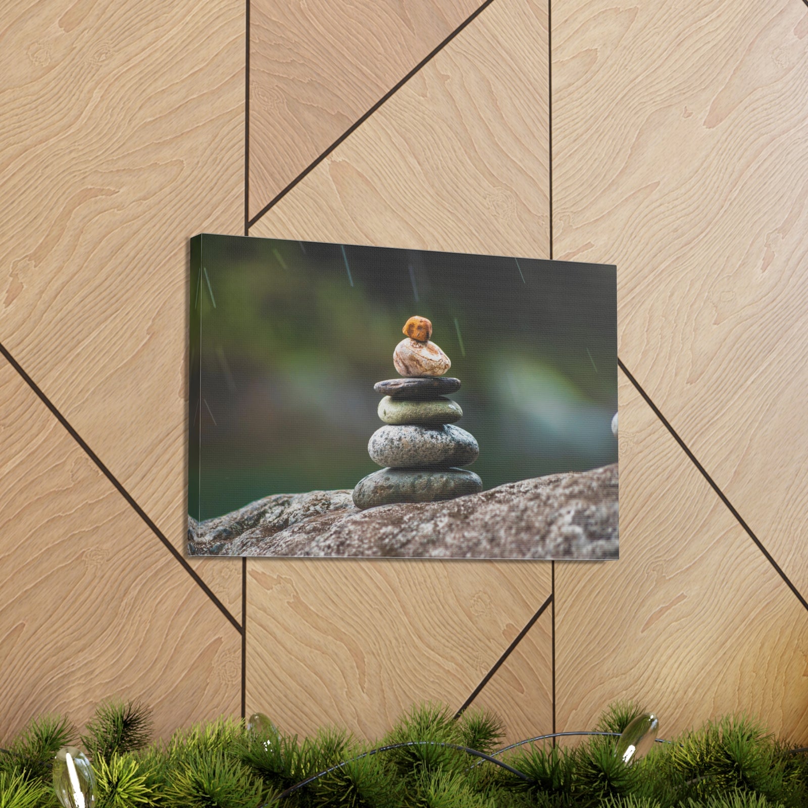 Rocks in Peaceful Rainforest Forest Floral Nature Photography Canvas Wall Art for Home Decor Ready-to-Hang-Express Your Love Gifts