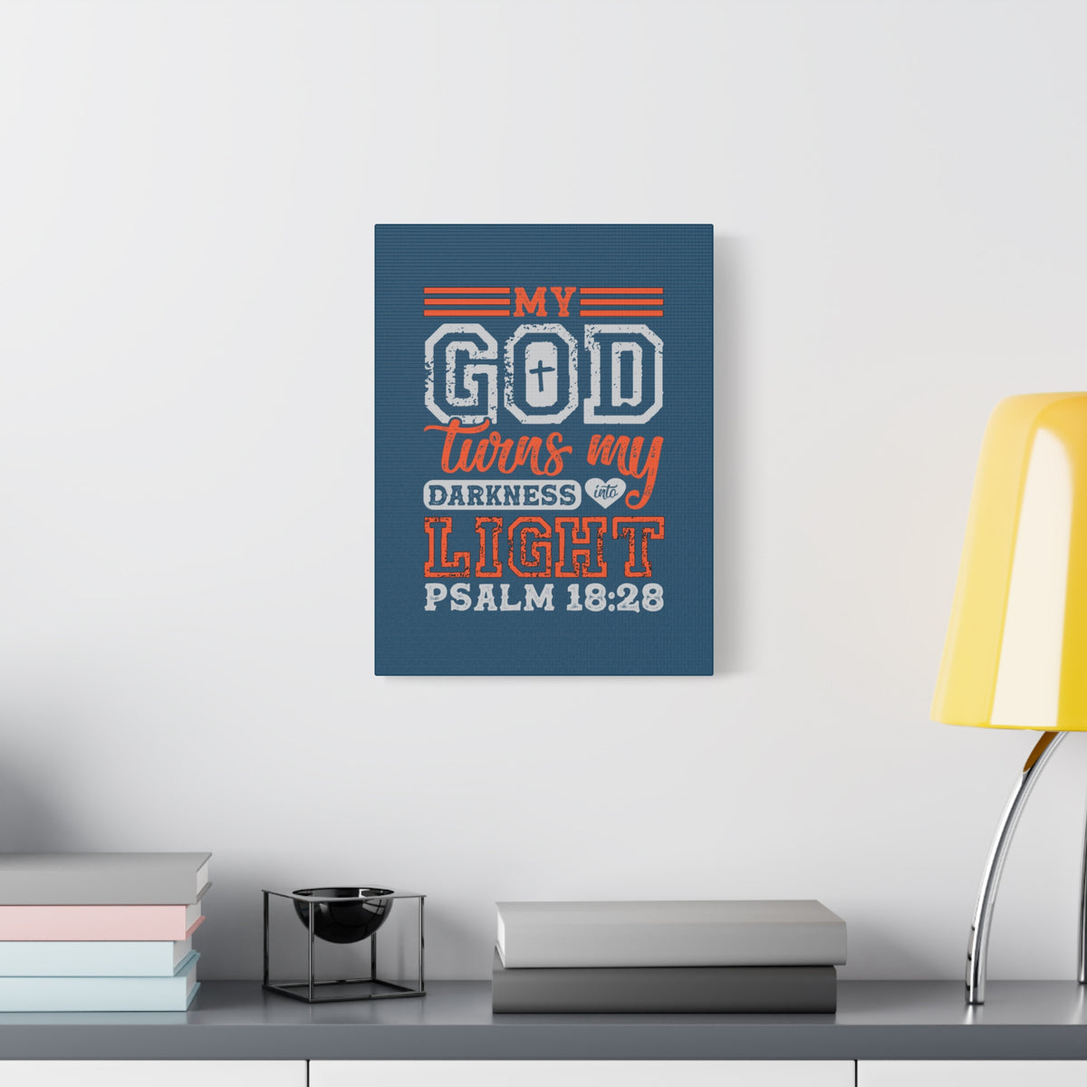 Scripture Walls My God Wins Psalm 18:28 Dark Blue Bible Verse Canvas Christian Wall Art Ready to Hang-Express Your Love Gifts