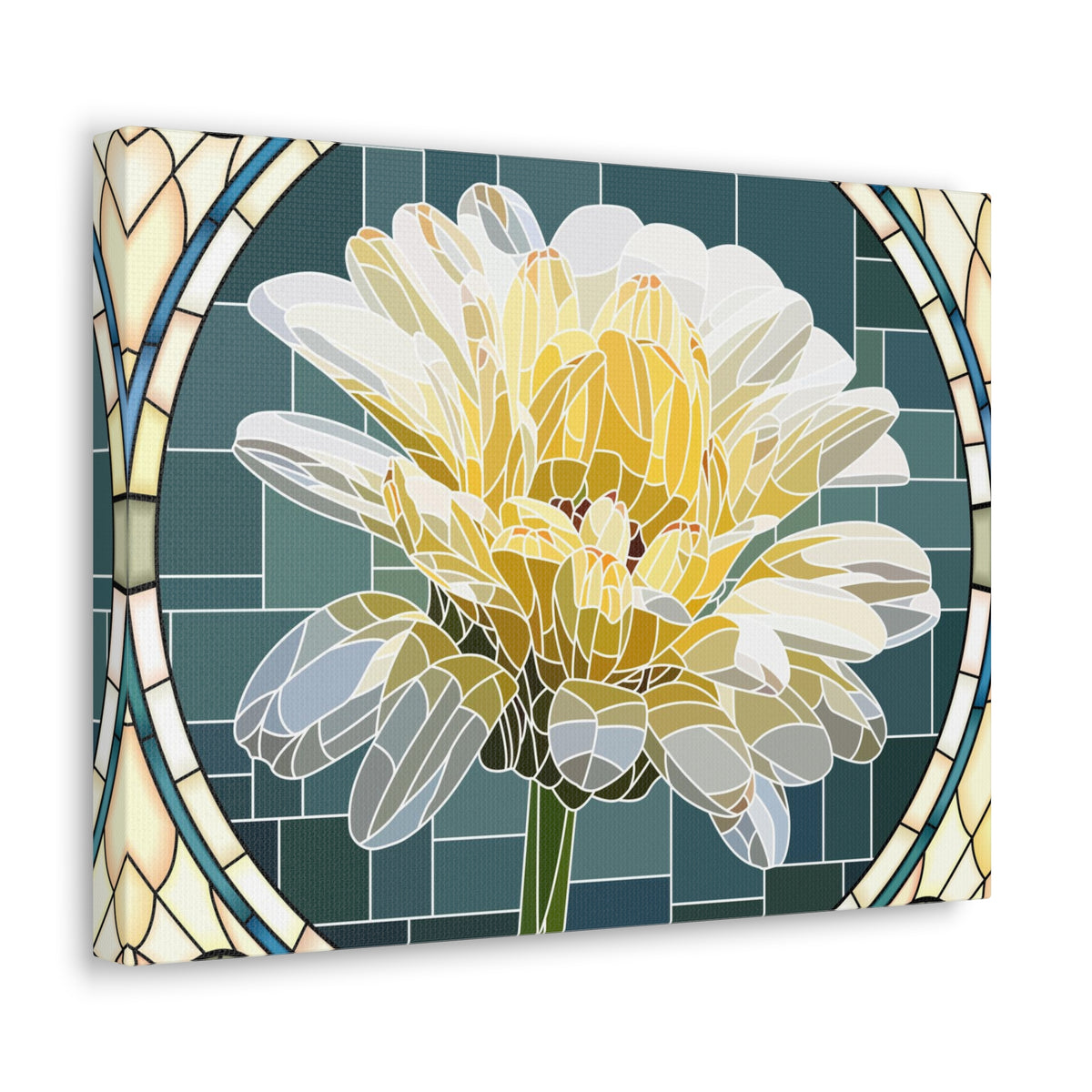 White Calendula Flower Mosaic In Stained Glass Canvas Wall Art for Home Decor Ready-to-Hang-Express Your Love Gifts