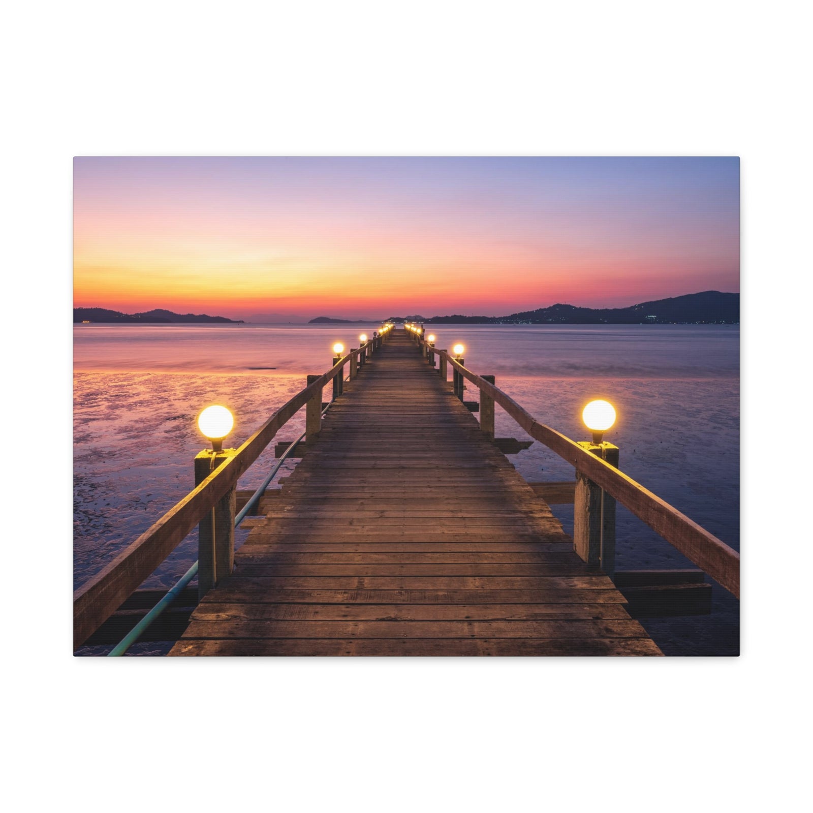 Sunset Wooden Bridge Lake View Nature Wilderness Photography Canvas Wall Art for Home Decor Ready-to-Hang-Express Your Love Gifts