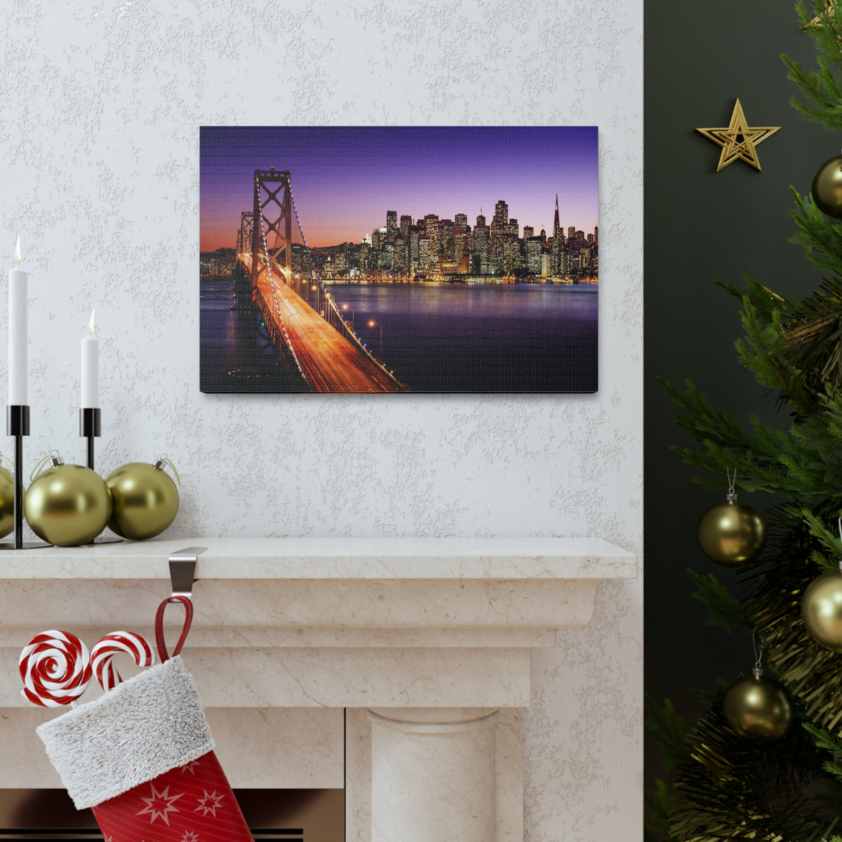 San Francisco Night Skyline Canvas Artwork High-Quality Breathtaking Stunning Cityscape for Home Decor Ready to Hang-Express Your Love Gifts