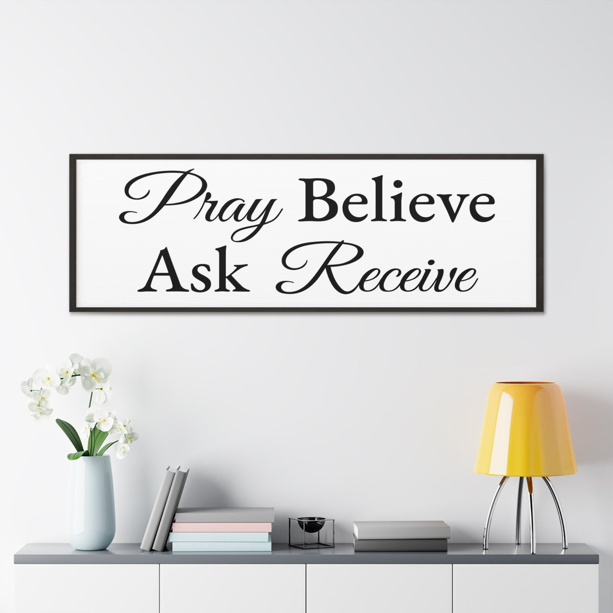 Scripture Walls Pray Believe Ask Receive Mark 11:24 White Bible Verse Canvas Christian Wall Art Ready to Hang Unframed-Express Your Love Gifts